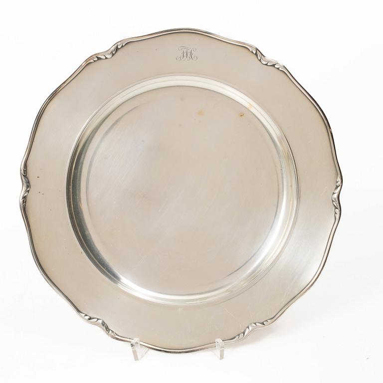 W.A. Bolin, Kuverttallrikar, 6 st, silver, Stockholm 1937.