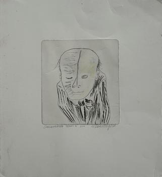 HANS WIGERT, kolorerad torrnålsgravyr, "Pensionären", signerad o daterad 2010.