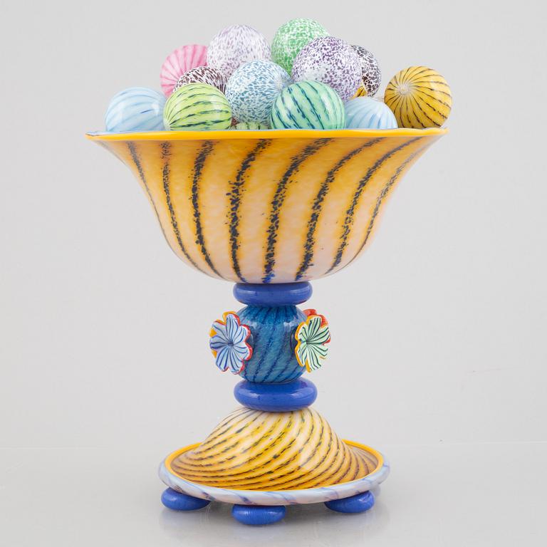 Jonas Rooth, a glass sculpture in the shape of a bowl with glass balls, executed in his studio, Kivik.