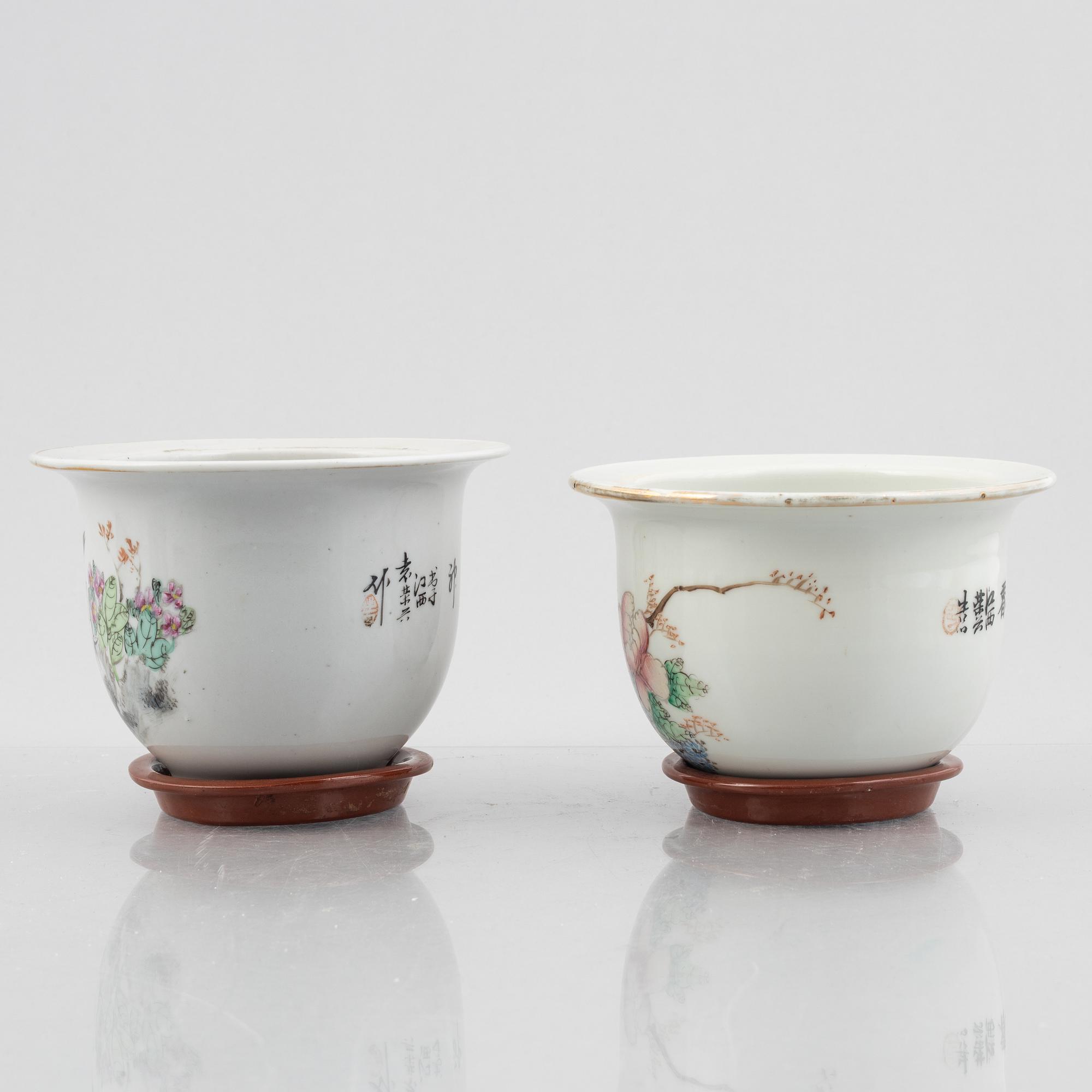 Two similar porcelain flower pots, China, 20th century.