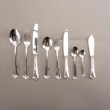 A Swedish 20th century set of 99 silver cutlery mark of Mema Linköping 1982, weight including cartoons 3140 gr.
