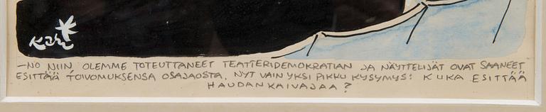 KARI SUOMALAINEN, pilapiirros, sekatekniikka, signeerattu.