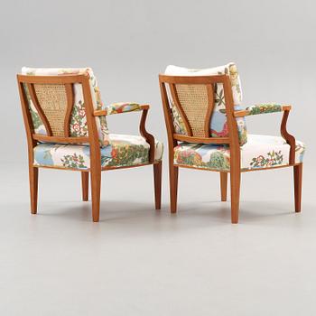 A pair of Josef Frank mahogany and rattan armchairs, Svenskt Tenn, model 969.