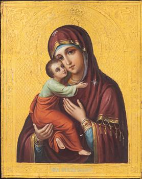 Ikon, Ryssland, 18/1900-tal, Madonnan med barnet.