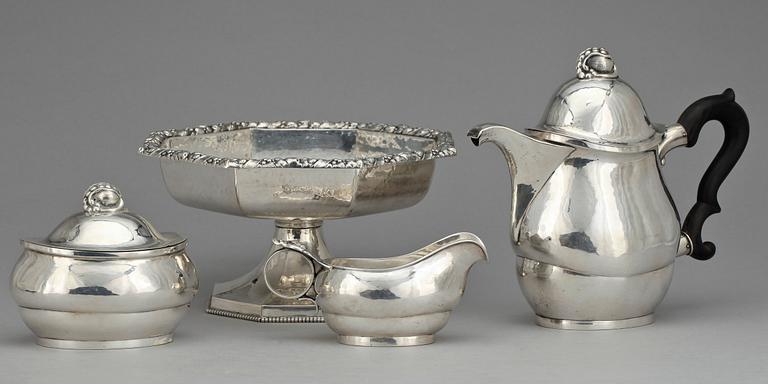 SERVISDELAR, 3+1, silver, bla GAB, Stockholm, 1900-talets första hälft. Tot vikt ca 1300 g.