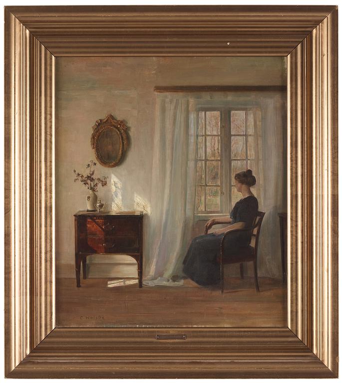 Carl Holsoe, Interior with seated woman by the window.