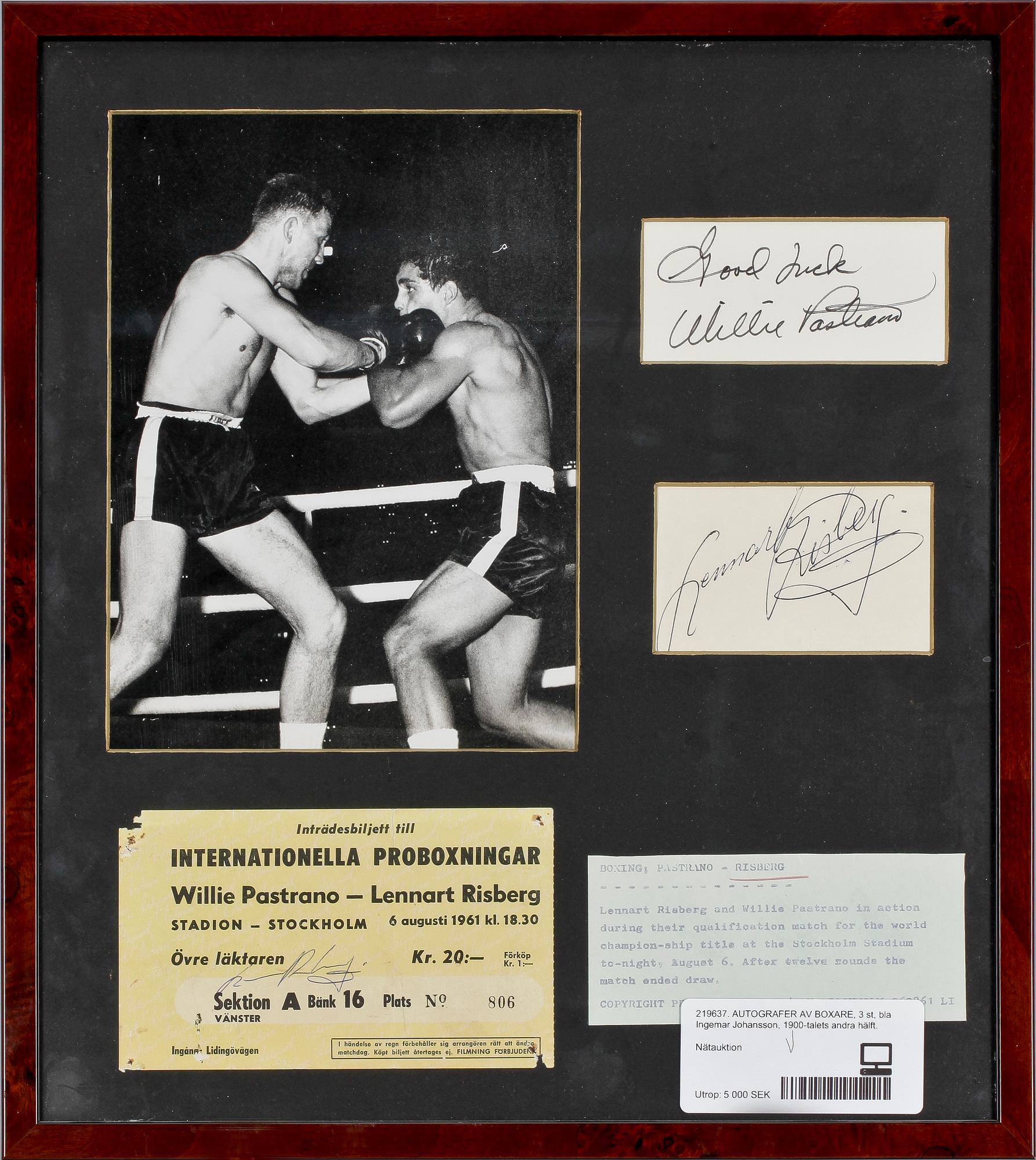 AUTOGRAFER AV BOXARE, 3 st, bla Ingemar Johansson, 1900-talets andra hälft.