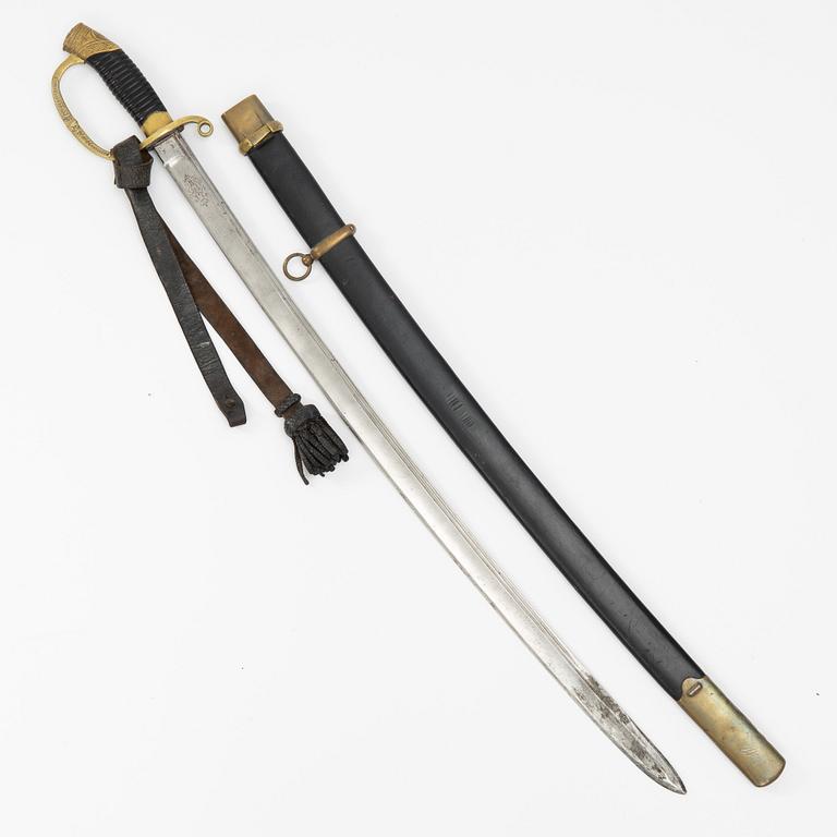A Russian sabre, 1881 pattern, with scabbard.