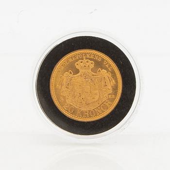 Guldmynt Sverige, Oscar II 20 kr, 1890.