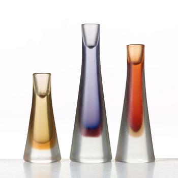 Paolo Venini, a set of three "Incisi" glass candleholders, Venini, Murano, Italy 1950's, model 4809.