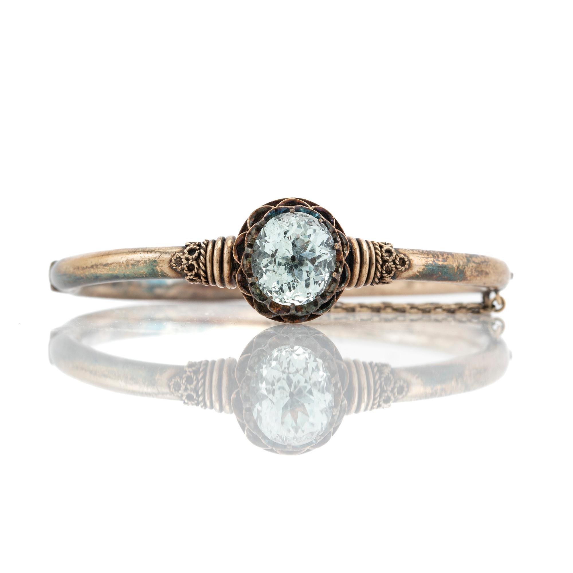 Arm ring, silver with aquamarine.