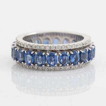 Oval sapphire and brilliant cut diamond ring.