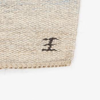 Judith Johansson, a carpet 'Riddarsporrar', flat weave, c. 245 x 177 cm, signed JJ E.