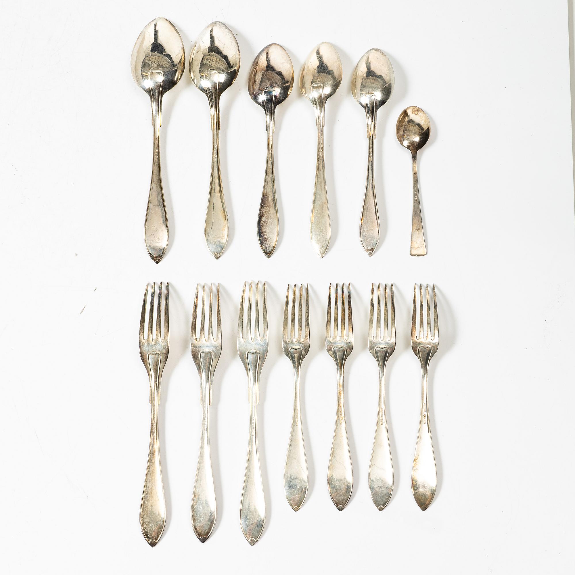 12+1 pcs silver cutlery, Swedish hallmarks, including GAB, Stockholm 1924.