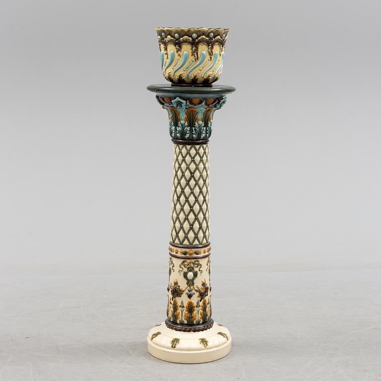 An end of the 19th century maiolica pedestal by Rörstrand.