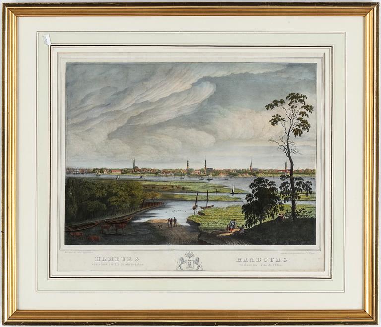 LITOGRAFI, "Hamburg", J F Freyse, 1800-tal.