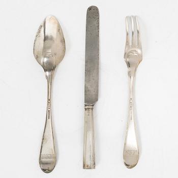 A three piece silver travel cutlery set in case, mark of Johan Carlsson, Norrköping 1833-34.