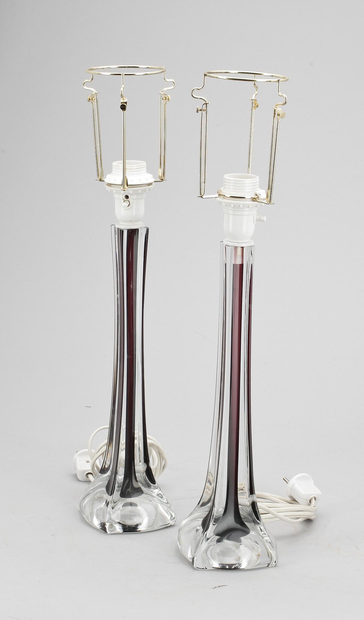 BORDSLAMPOR, ett par, glas, Paul Kedelv Flygsfors, 1950/60-tal.
