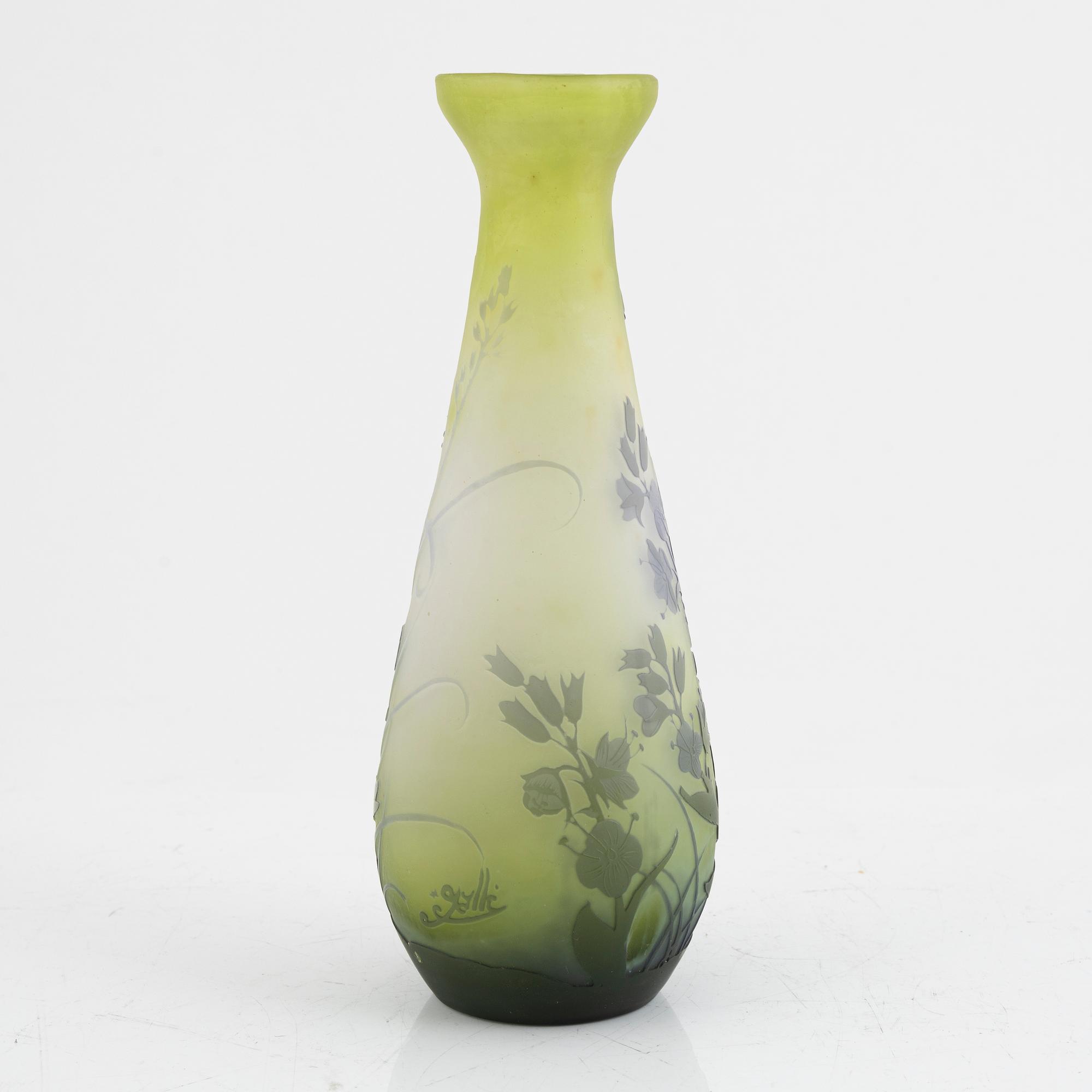 Emile Gallé, vase, glass, Art Nouveau, Nancy, France, early 20th century.