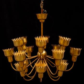 A 1940s/1950s 'Beehive' brass ceiling light by Hans Bergström, Ateljé Lyktan, Sweden.