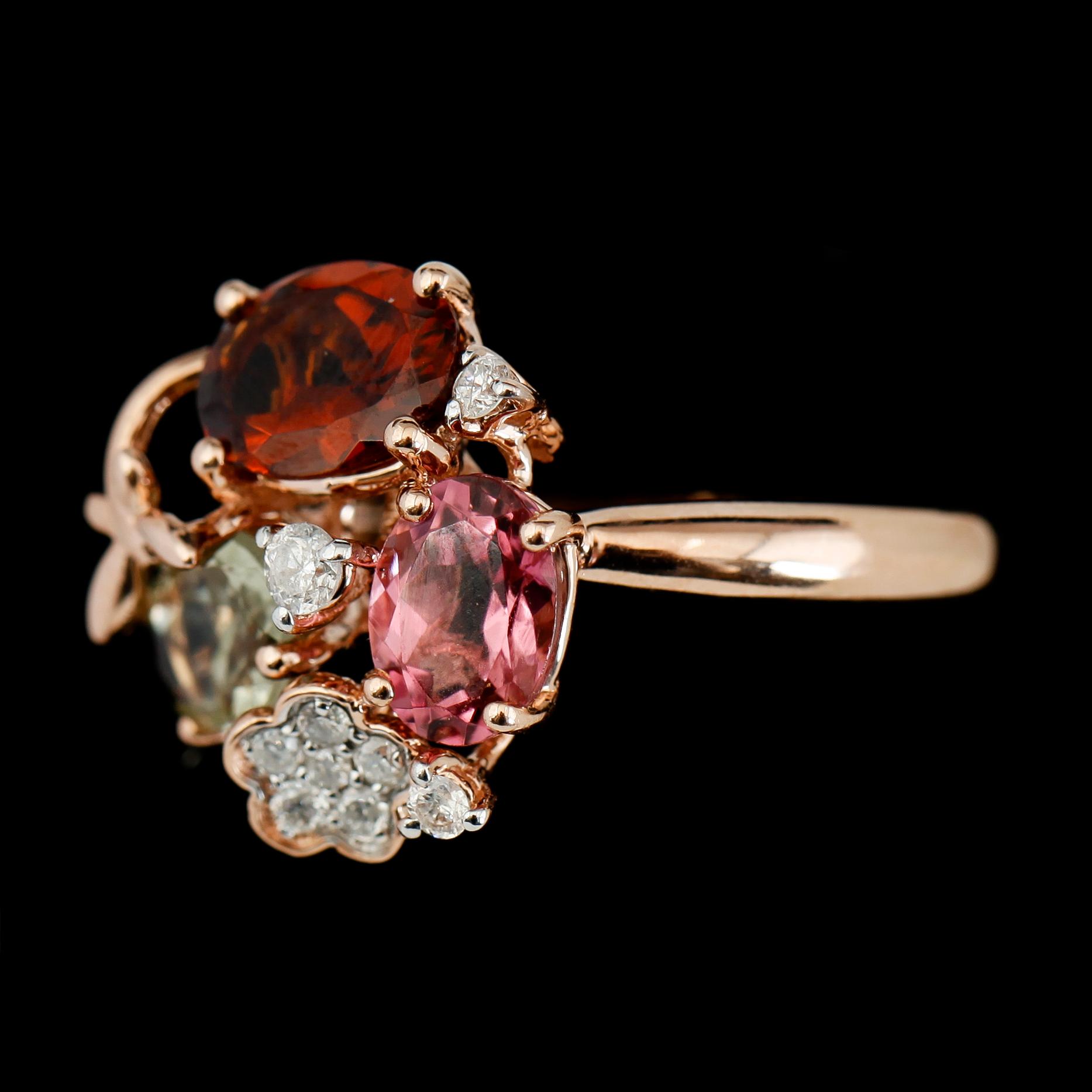 RING, 14K roséguld, topas, ametist, citrin och diamanter.