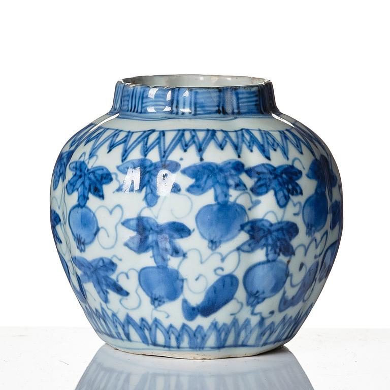 A blue and white melon shaped jar, Ming dynasty, Wanli (1572-1620).