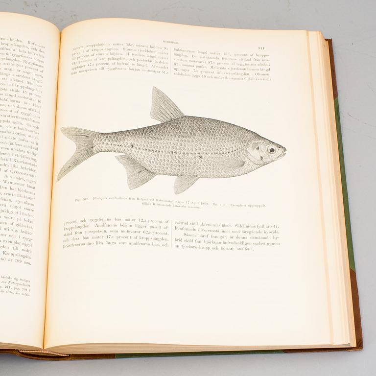 BOKVERK, 3 volymer, I+II+planschdel, "Skandinaviens Fiskar", FA Smitt, illustrerad av W von Wright, 2:a upplagan, 1895.