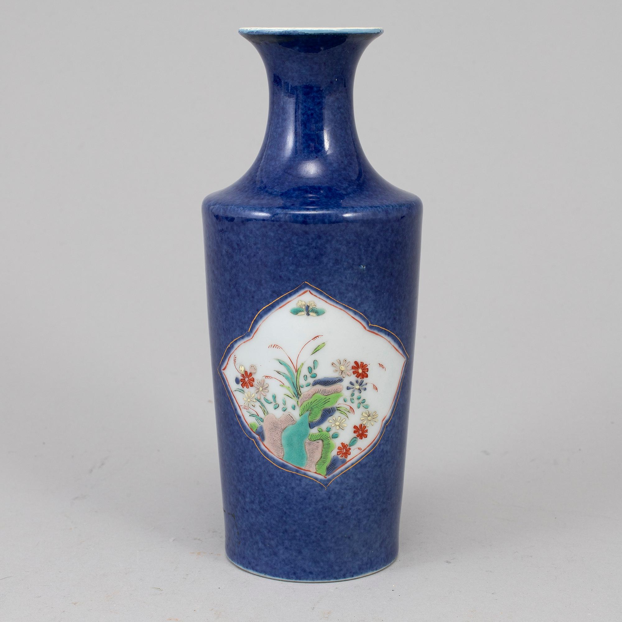 A powder blue and famille rose vase, 20th century.
