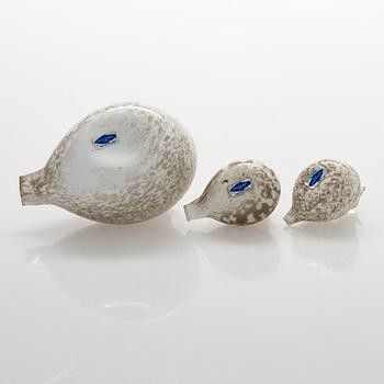 Oiva Toikka, fåglar, glas, 3 st, signerade.