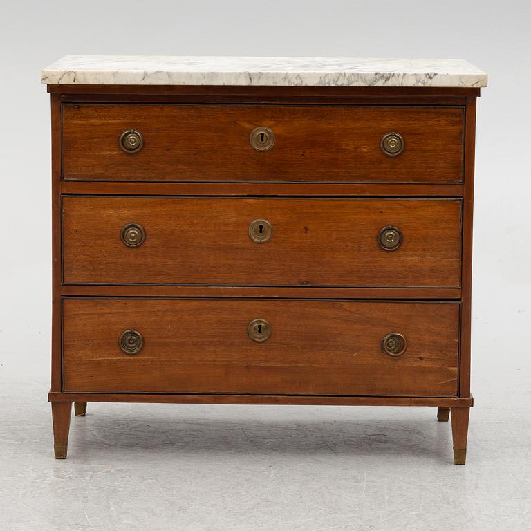 A late gustavian chest of drawers, around 1800.