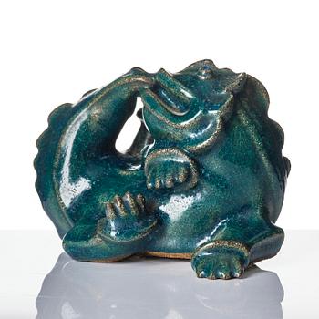 Wilhelm Kåge, a chamotte stoneware sculpture of a dragon puppy, Gustavsberg ca 1940.