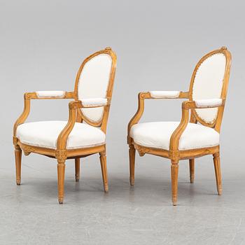 A pair of Gustavian armchairs, late 18th century.