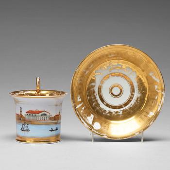 A Russian topograhical cup with saucer, Empire, early 19th Century.