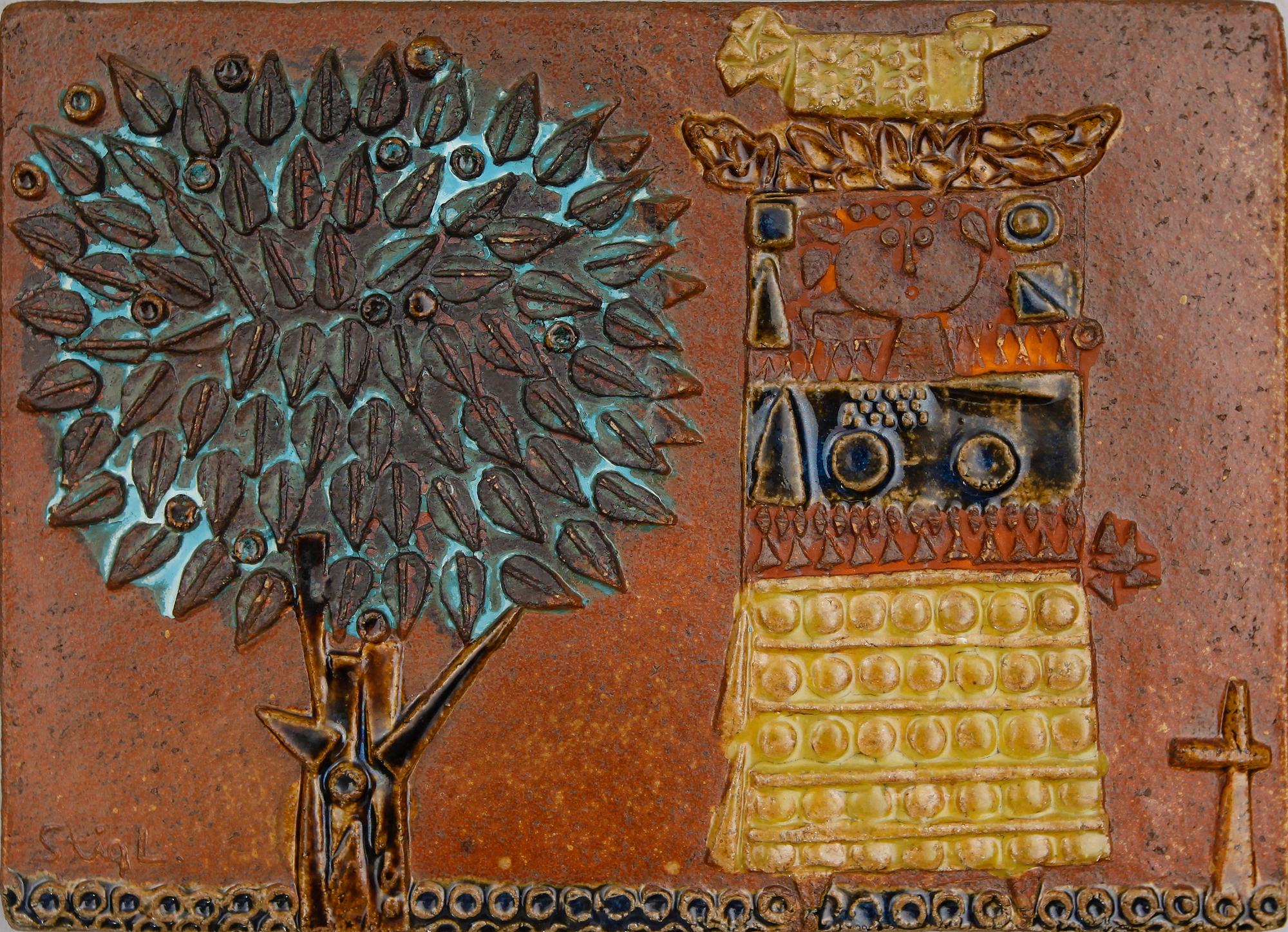 VÄGGPLATTA, stengods, Stig Lindberg, Gustavsberg.