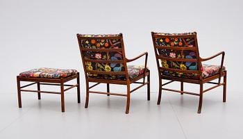FÅTÖLJER 1 PAR, FOTPALL OCH BORD, 4 del, "Colonial Chair", Ole Wanscher, PJ 149, Poul Jeppesen, Danmark.