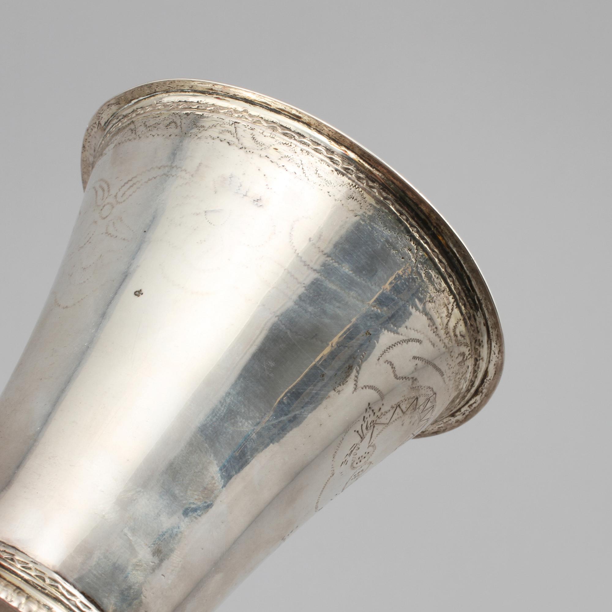 BÄGARE, silver, Johan Hedman, Södertälje, 1766, vikt 85 gram.