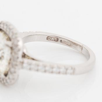 A platinum ring set with a cushion formed old-cut diamond 3.39 cts J vs1 according to accompanying HRD-certficate.
