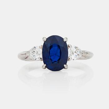 1202. A 2.37ct unheated sapphire and pear shaped diamond ring by Tiffany & co.  Certificate from AGL.