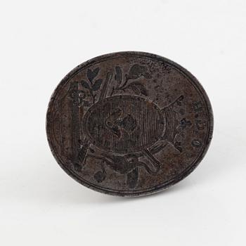 An engraved steel seal stamp, presumably for the noble family Grotenhjelm, early 18th century.