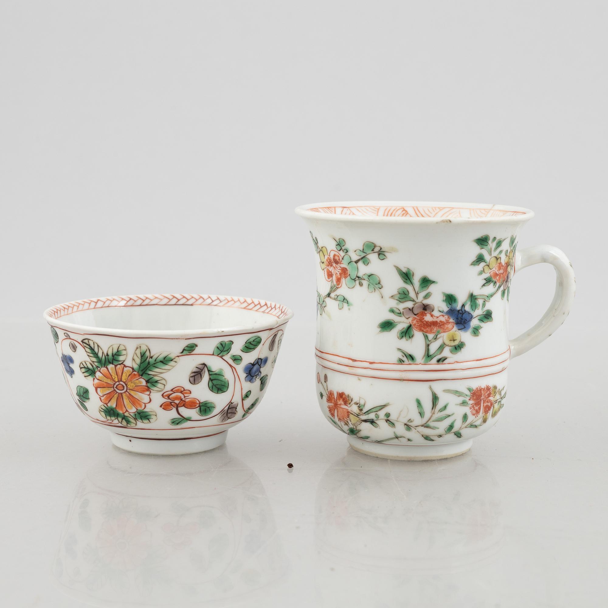 Koppar, fyra stycken, porslin, Qingdynastin, Kangxi (1662-1722).