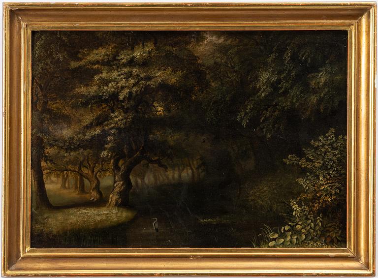 Balthasar Anton Dunker, attributed to, Forest landscape with heron.
