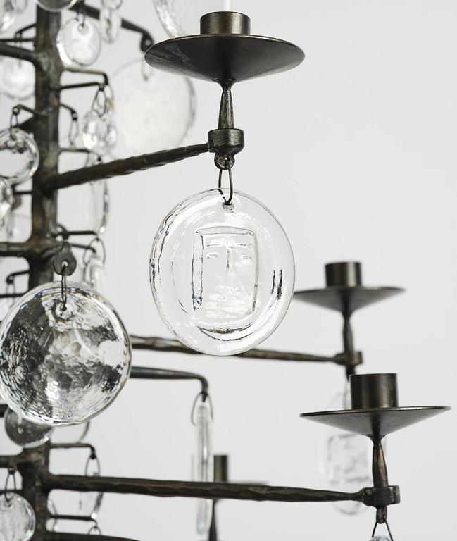 Erik Höglund, a wrought iron and glass chandelier, Boda Smide.