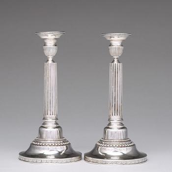 A pair of Swedish 18th century silver candlesticks, mark of Anders Fredrik Weise, Stockholm 1789.