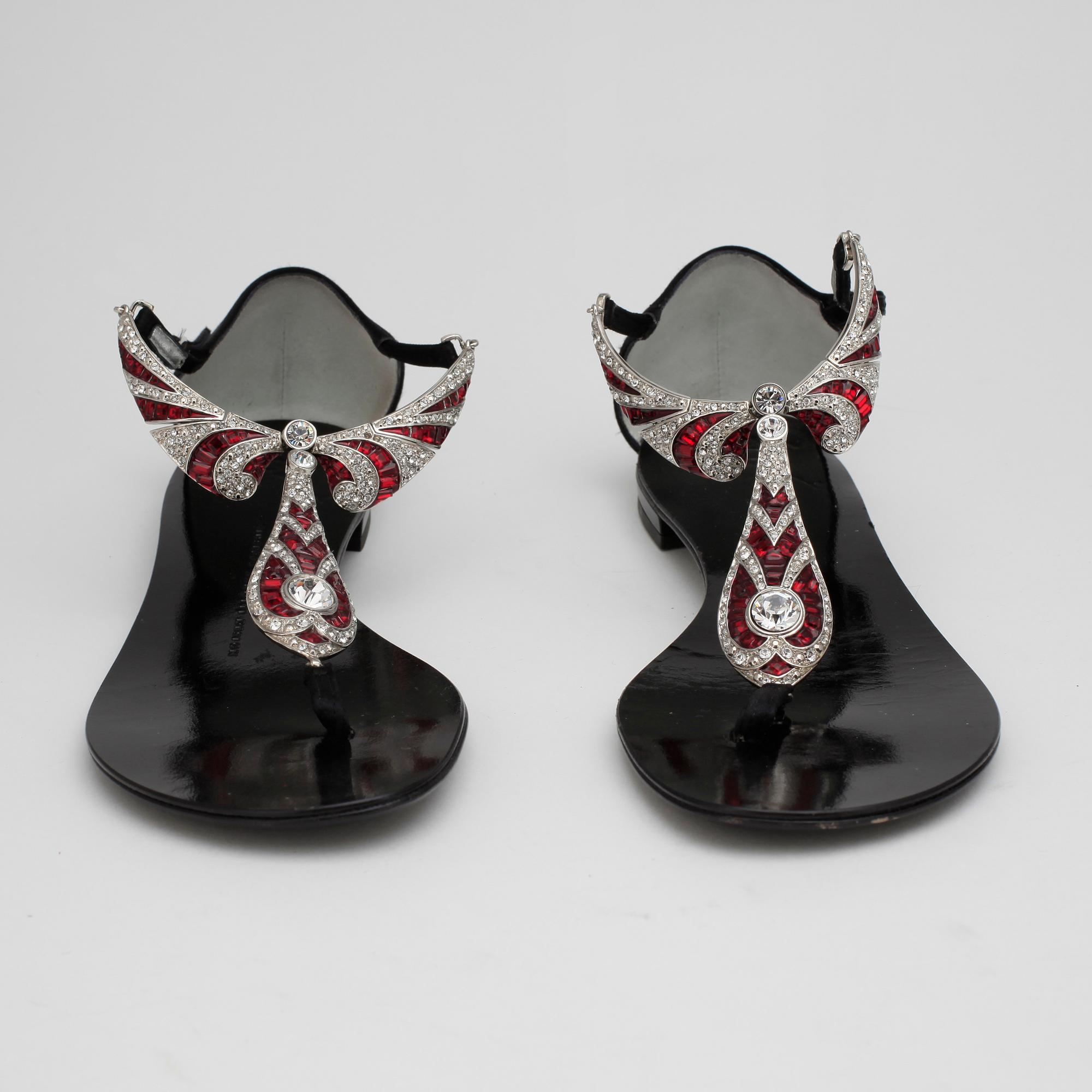 GIUSEPPE ZANOTTI, two pairs of sandalettes with paste.