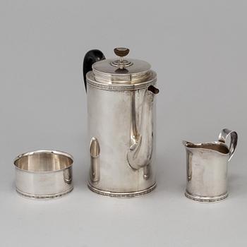 A VERA FERNGREN set of 3 pieces of silver coffee service by CG Hallberag and GAB, Stockholm 1958 and 1963.