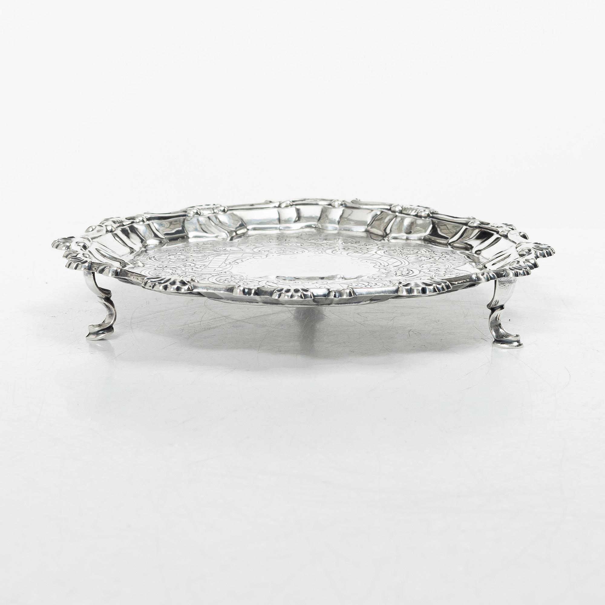 An English silver salver, mark of  Ebenezer Coker, London 1769.