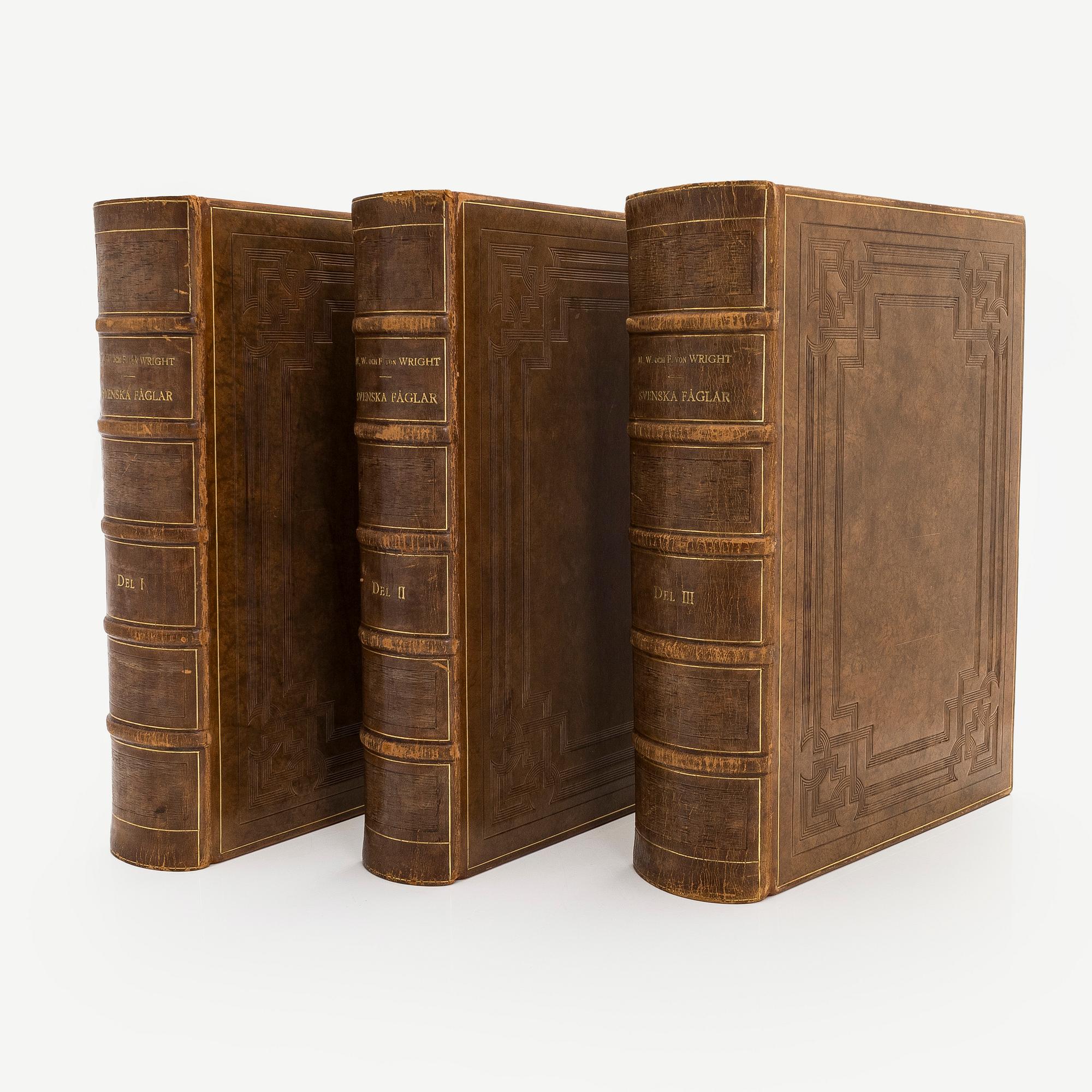 Bibliofilupplagan 3 volymer av von Wright: Svenska fåglar.