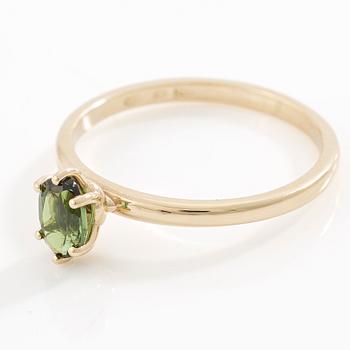 14K gold ring with green tourmaline.