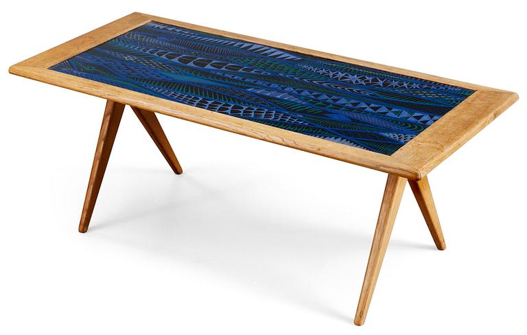 A Stig Lindberg oak and enamel sofa table, Gustavsberg and Nordiska Kompaniet (NK), Sweden 1953.