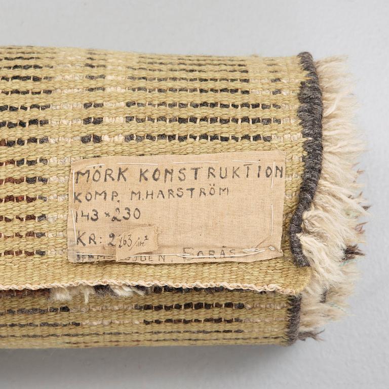 M Harström, MATTA. "Mörk konstruktion". Rya. 223 x 138,5 cm. M. Harström, Hemslöjden, Borås.
